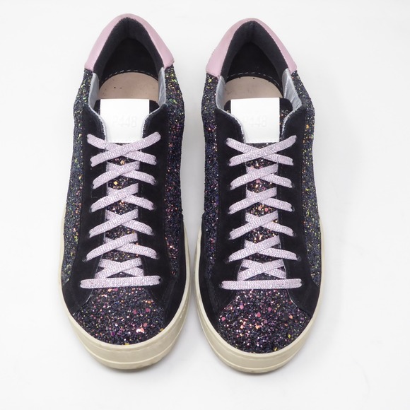 P448 Women John Glitter Suede Low Top Sneakers Black Pink Sz 39 / 8.5 NO INSOLES - Picture 2 of 9